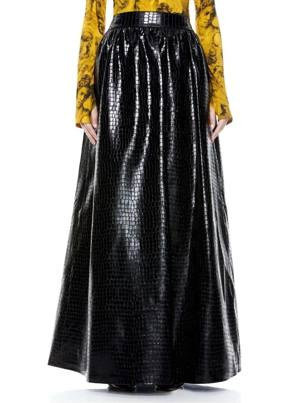NWT Alice + Olivia TINA VEGAN Croc LEATHER GOWN maxi SKIRT - Picture 7 of 15